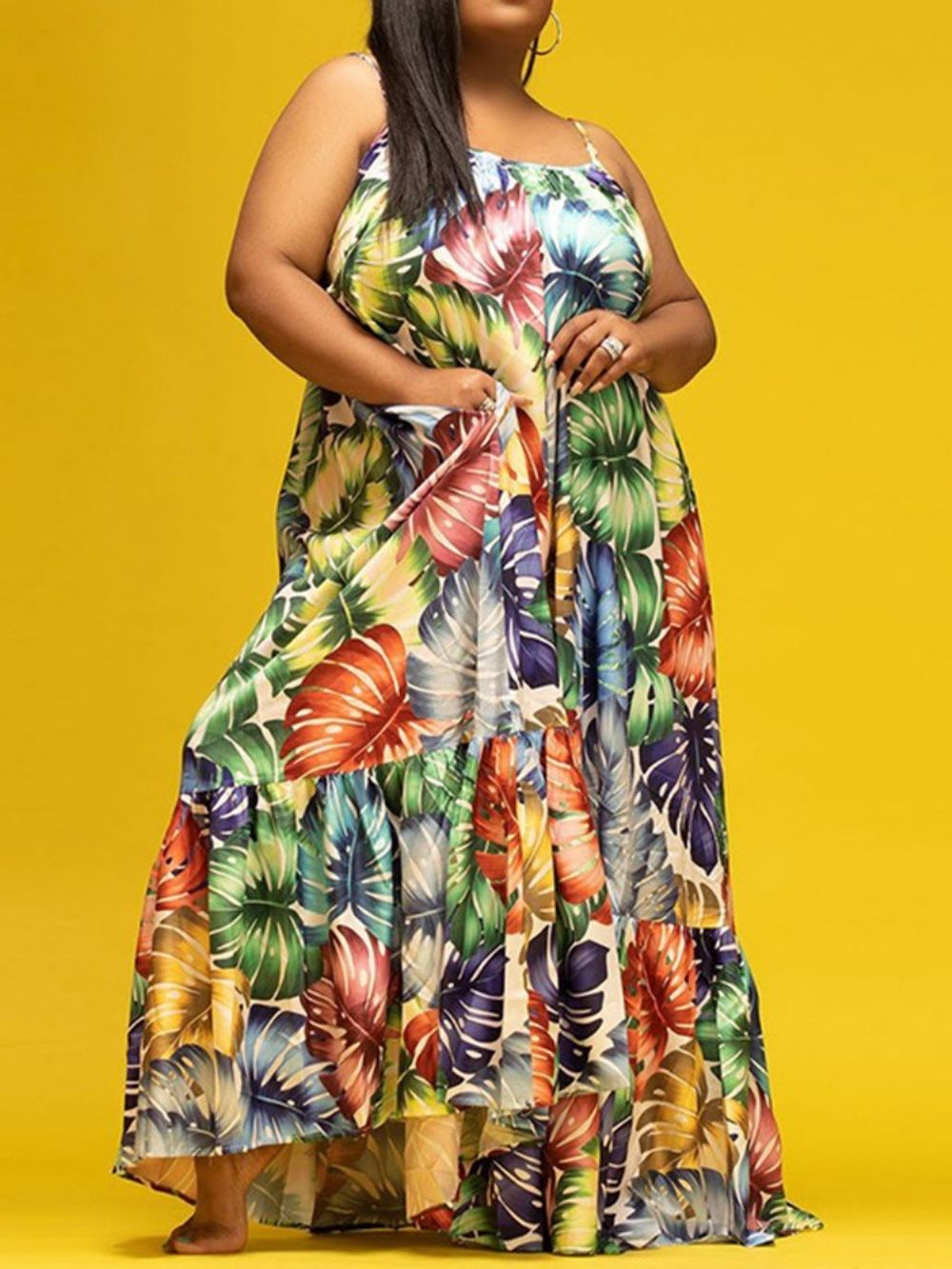 Pulôver Com Estampa Sem Mangas Até O Chão Vestido Maxi Plus Size