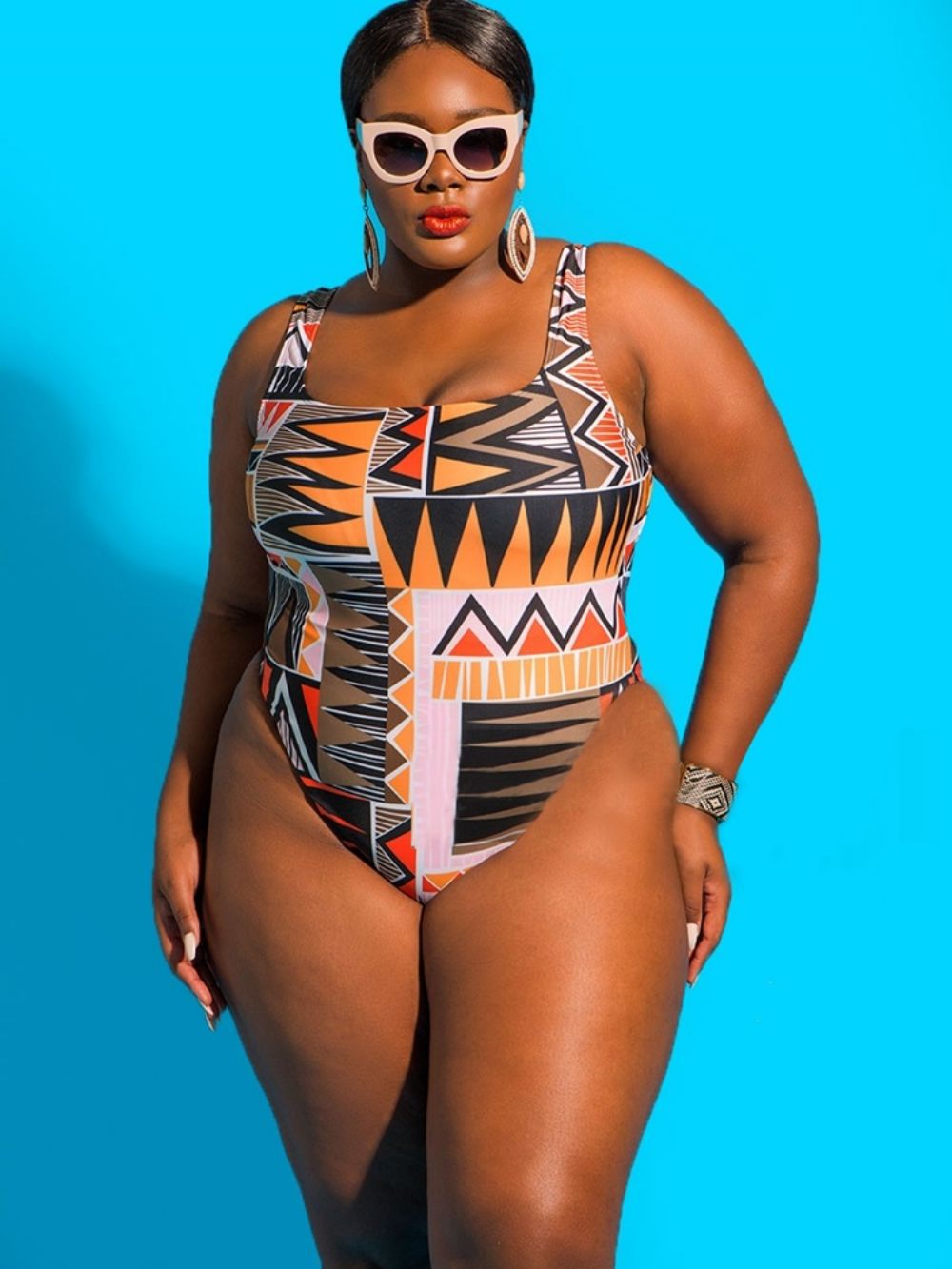 Roupa De Banho Com Alça De Espaguete Dashiki Com Estampa Africana Plus Size