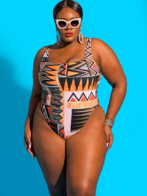 Roupa De Banho Com Alça De Espaguete Dashiki Com Estampa Africana Plus Size