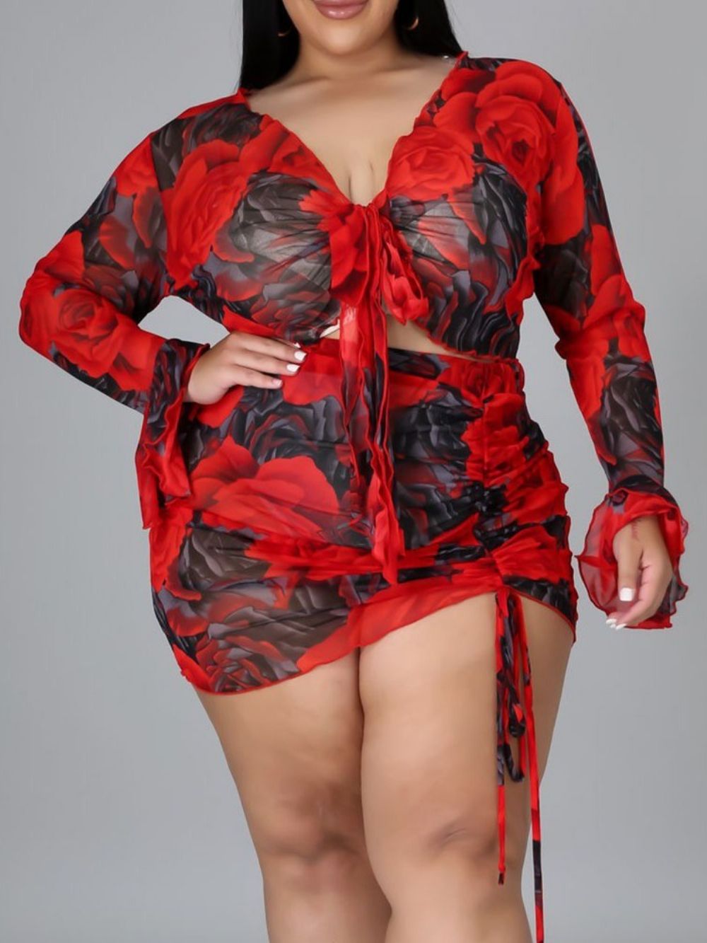 Saia Floral Sexy Bodycon Conjunto De Duas Peças Conjunto De Saia Feminina Plus Size