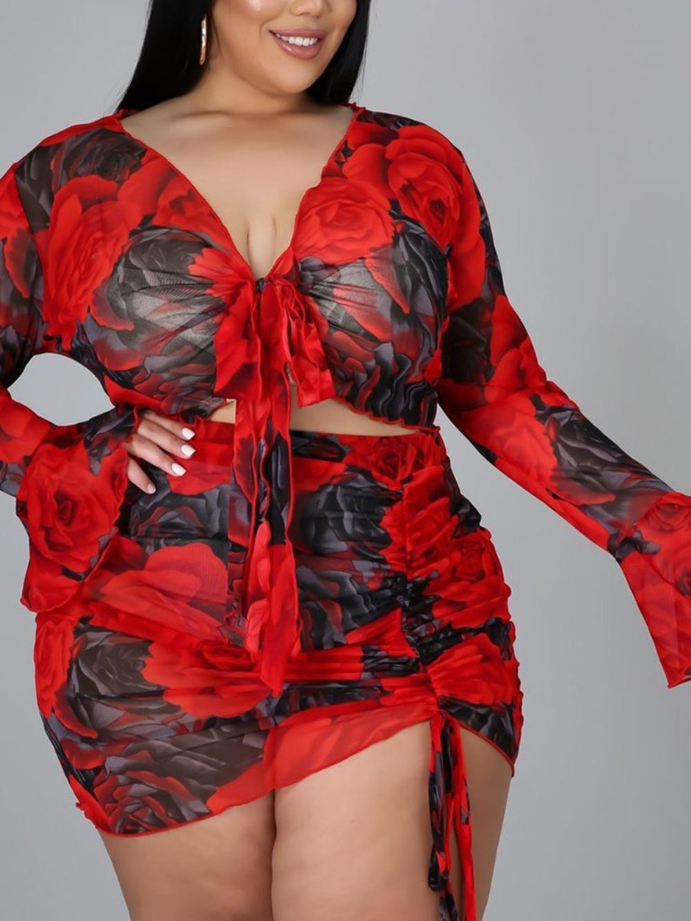 Saia Floral Sexy Bodycon Conjunto De Duas Peças Conjunto De Saia Feminina Plus Size