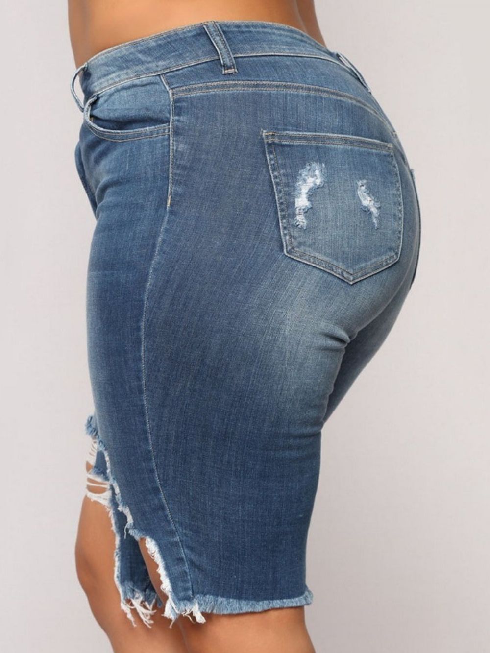 Shorts Skinny Rasgados Com Zíper Liso Plus Size