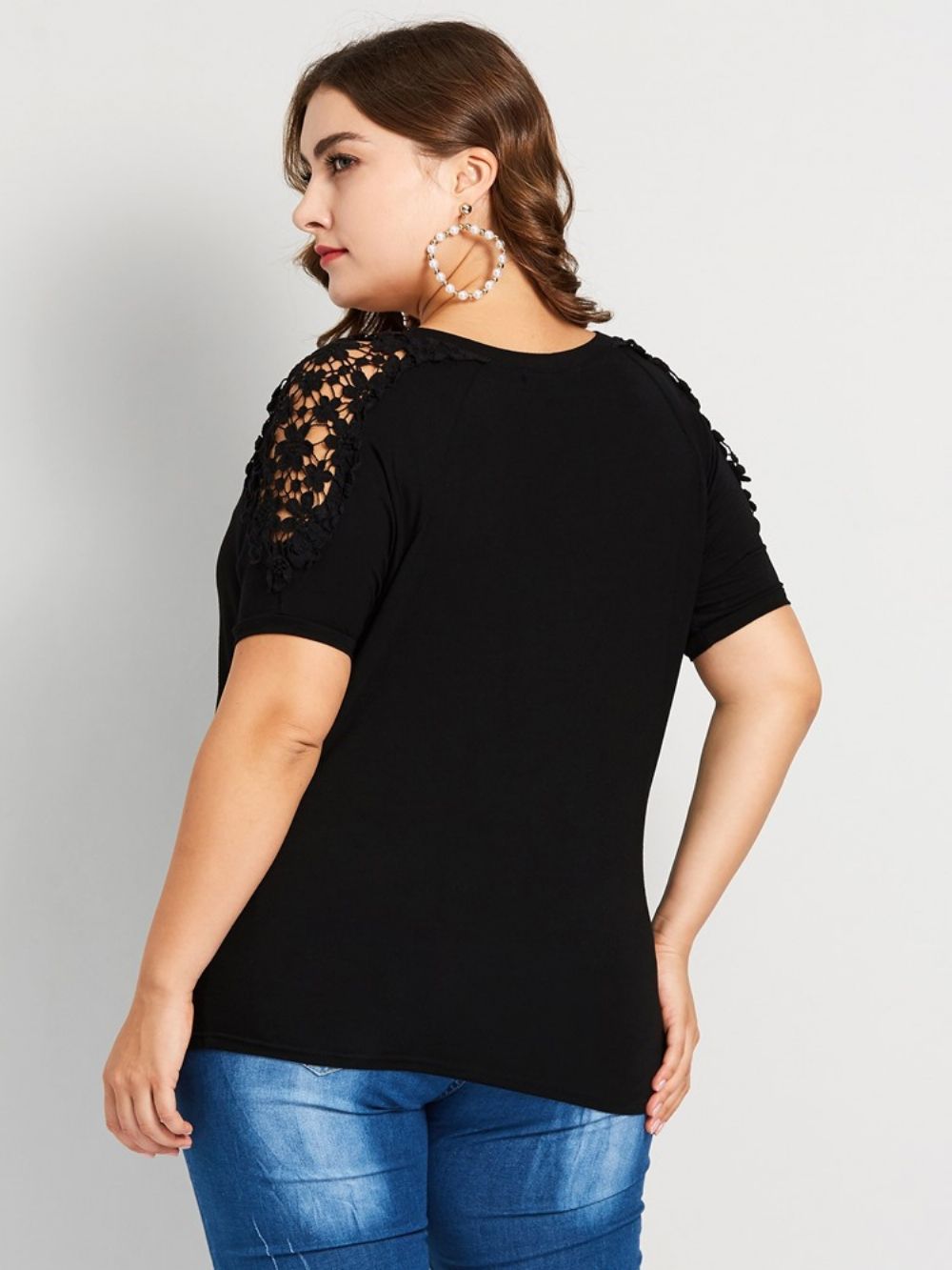 T-Shirt Solta De Renda Patchwork Plus Size