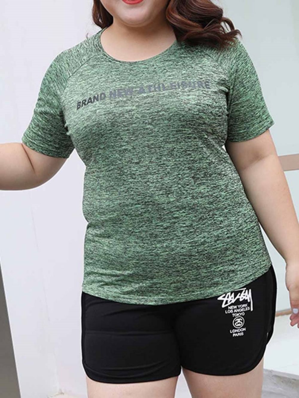 Tops Esportivos Femininos Plus Size Estampados Carta Manga Curta