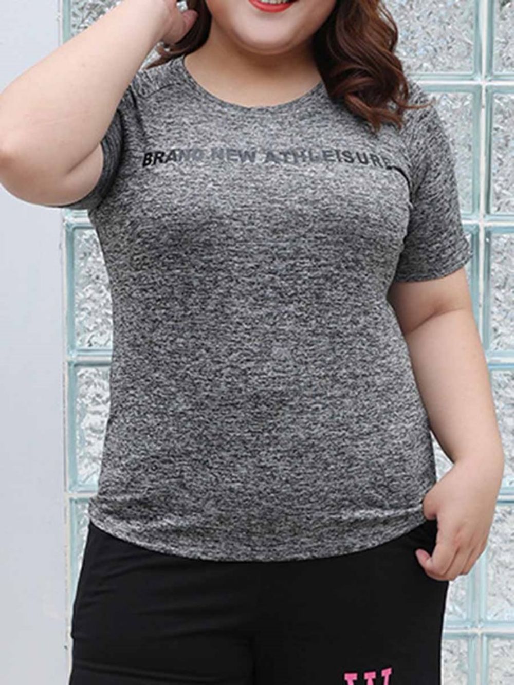 Tops Esportivos Femininos Plus Size Estampados Carta Manga Curta