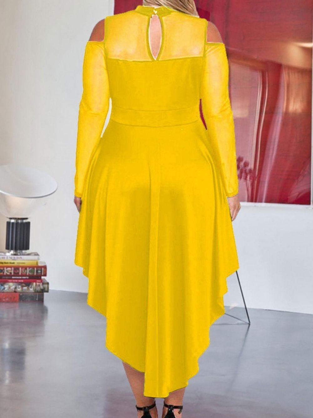 Vestido Assimétrico Plus Size Com Gola Média Na Panturrilha Vestido Regular Plus Size