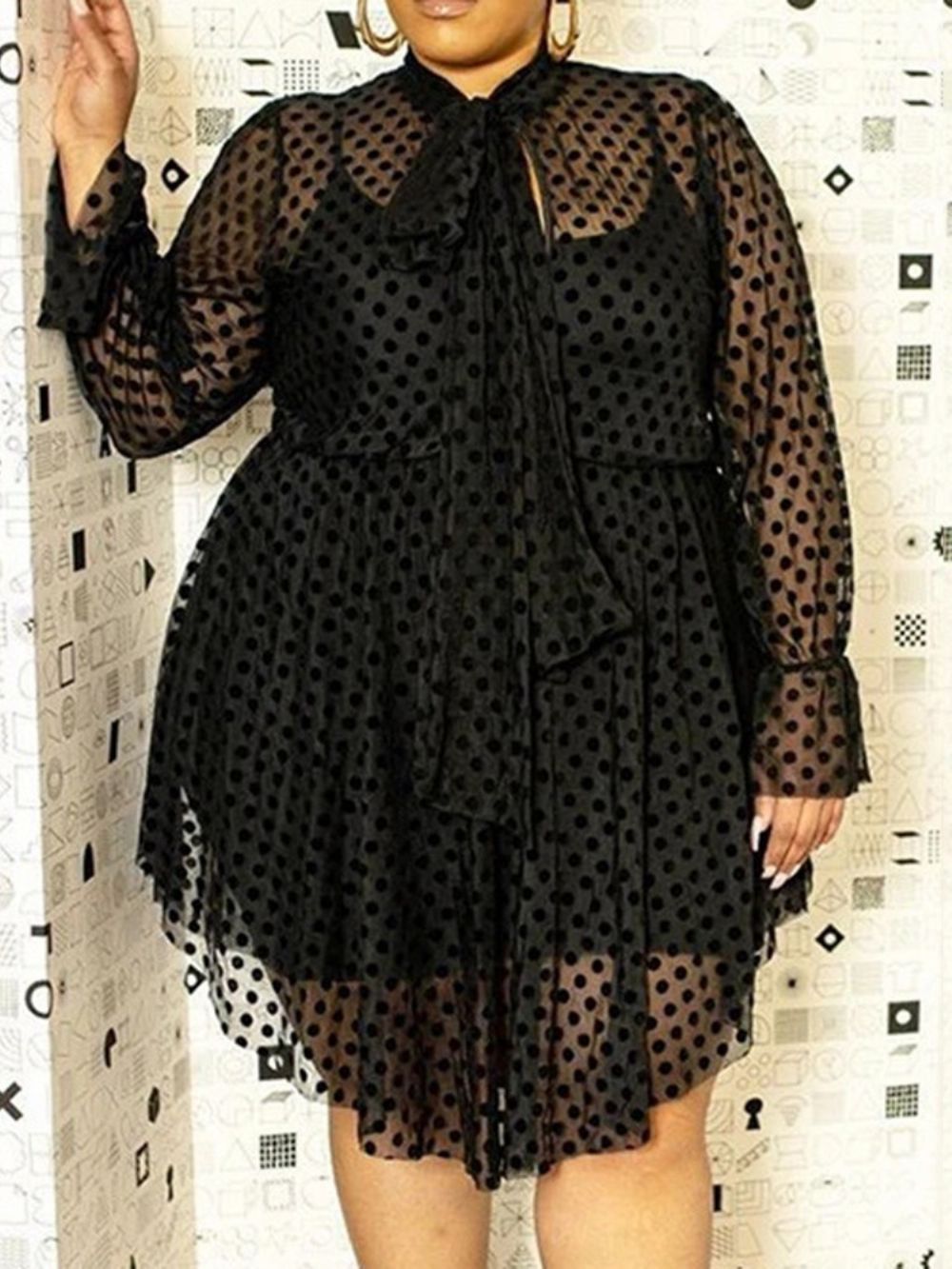 Vestido Assimétrico De Verão De Manga Comprida Transparente Até O Meio Da Panturrilha Plus Size