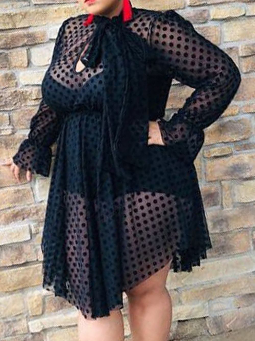 Vestido Assimétrico De Verão De Manga Comprida Transparente Até O Meio Da Panturrilha Plus Size