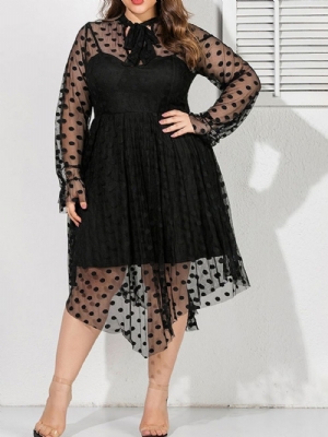 Vestido Assimétrico De Verão De Manga Comprida Transparente Até O Meio Da Panturrilha Plus Size