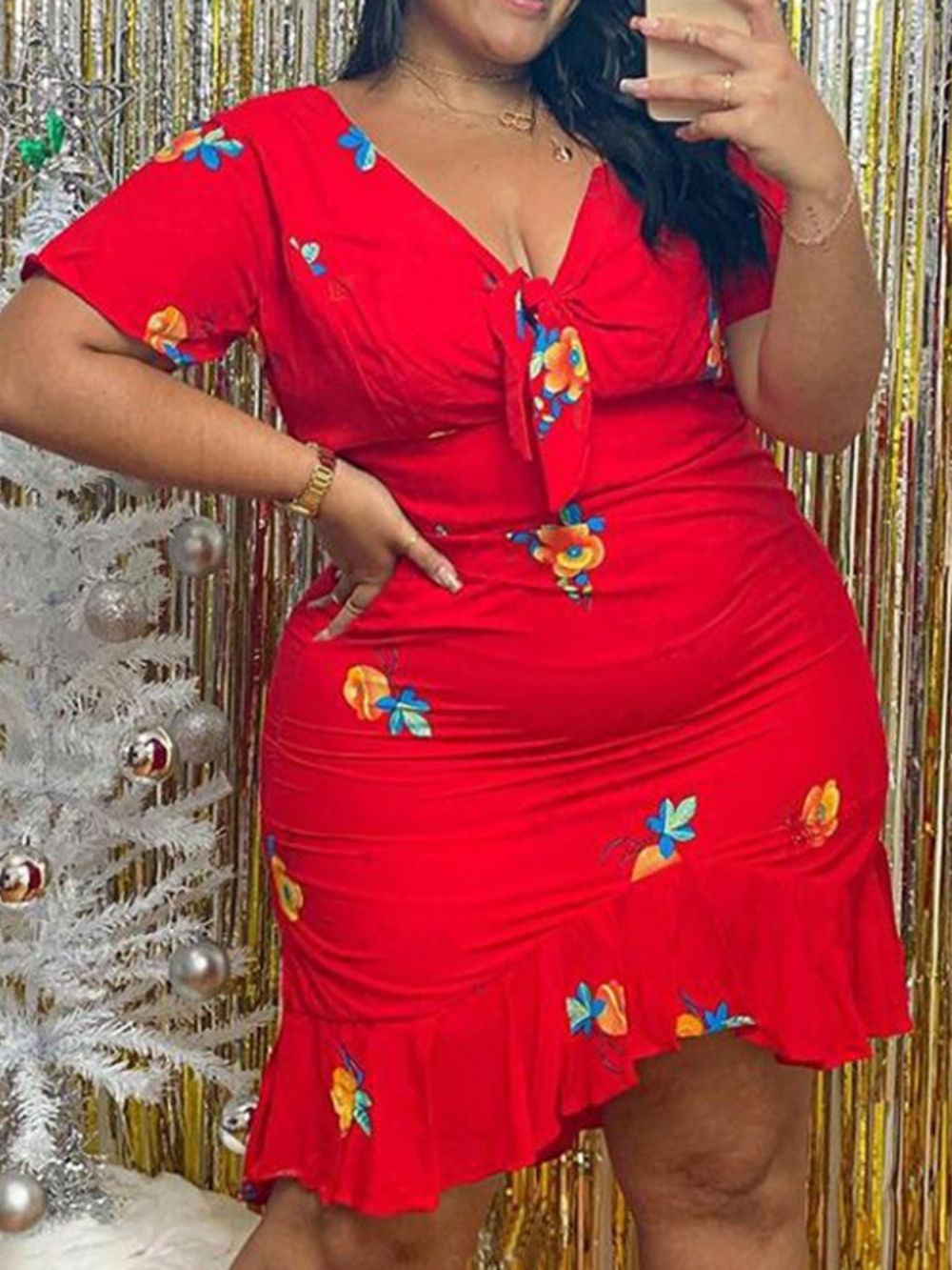 Vestido Bodycon Decote Em V Na Altura Do Joelho E Manga Curta