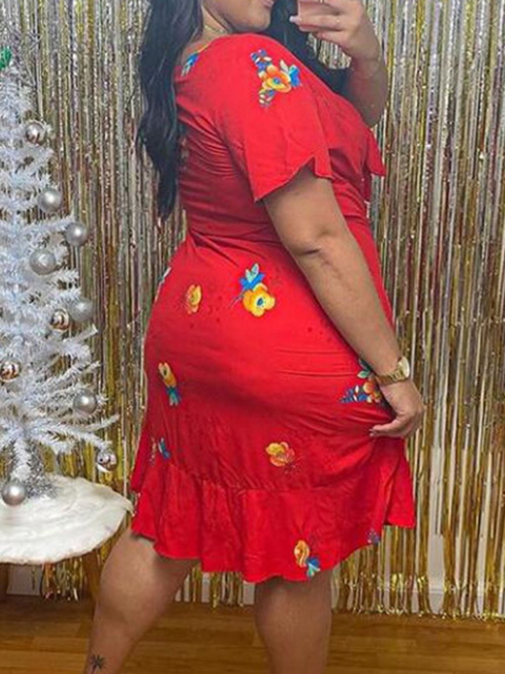 Vestido Bodycon Decote Em V Na Altura Do Joelho E Manga Curta