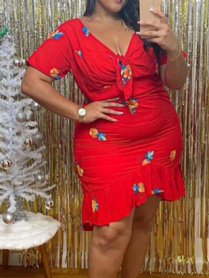 Vestido Bodycon Decote Em V Na Altura Do Joelho E Manga Curta