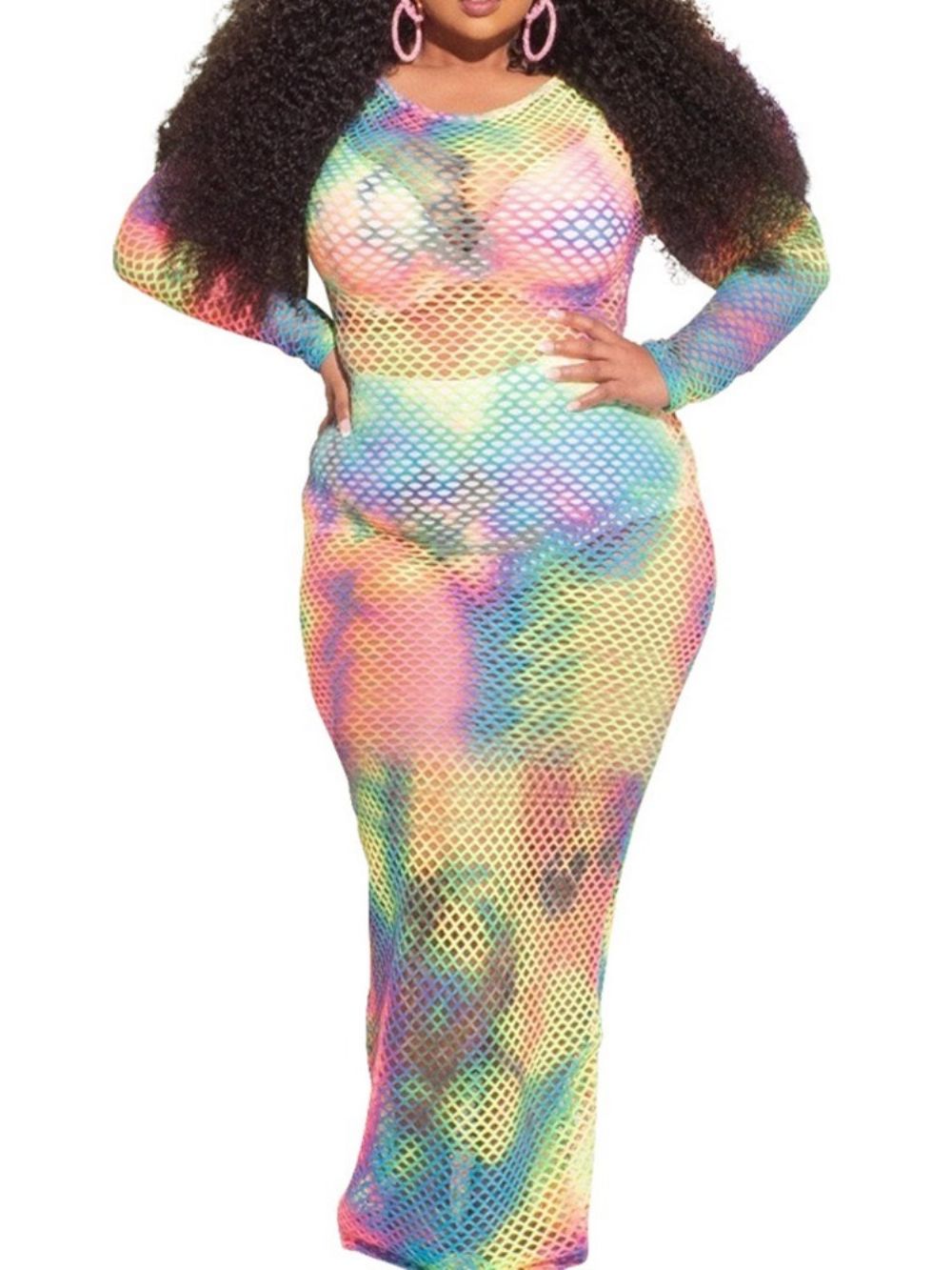 Vestido Bodycon Longo Manga Longa Sem Costas Longo Até O Chão Plus Size