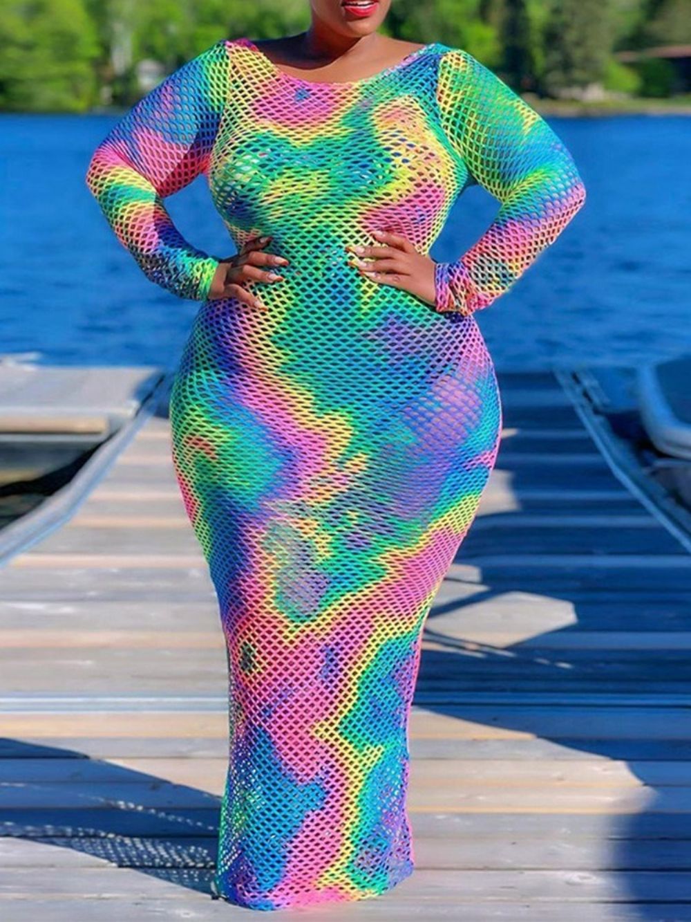 Vestido Bodycon Longo Manga Longa Sem Costas Longo Até O Chão Plus Size