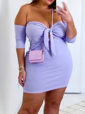 Vestido Bodycon Moda Acima Do Joelho Manga Três Quartos Simples Plus Size