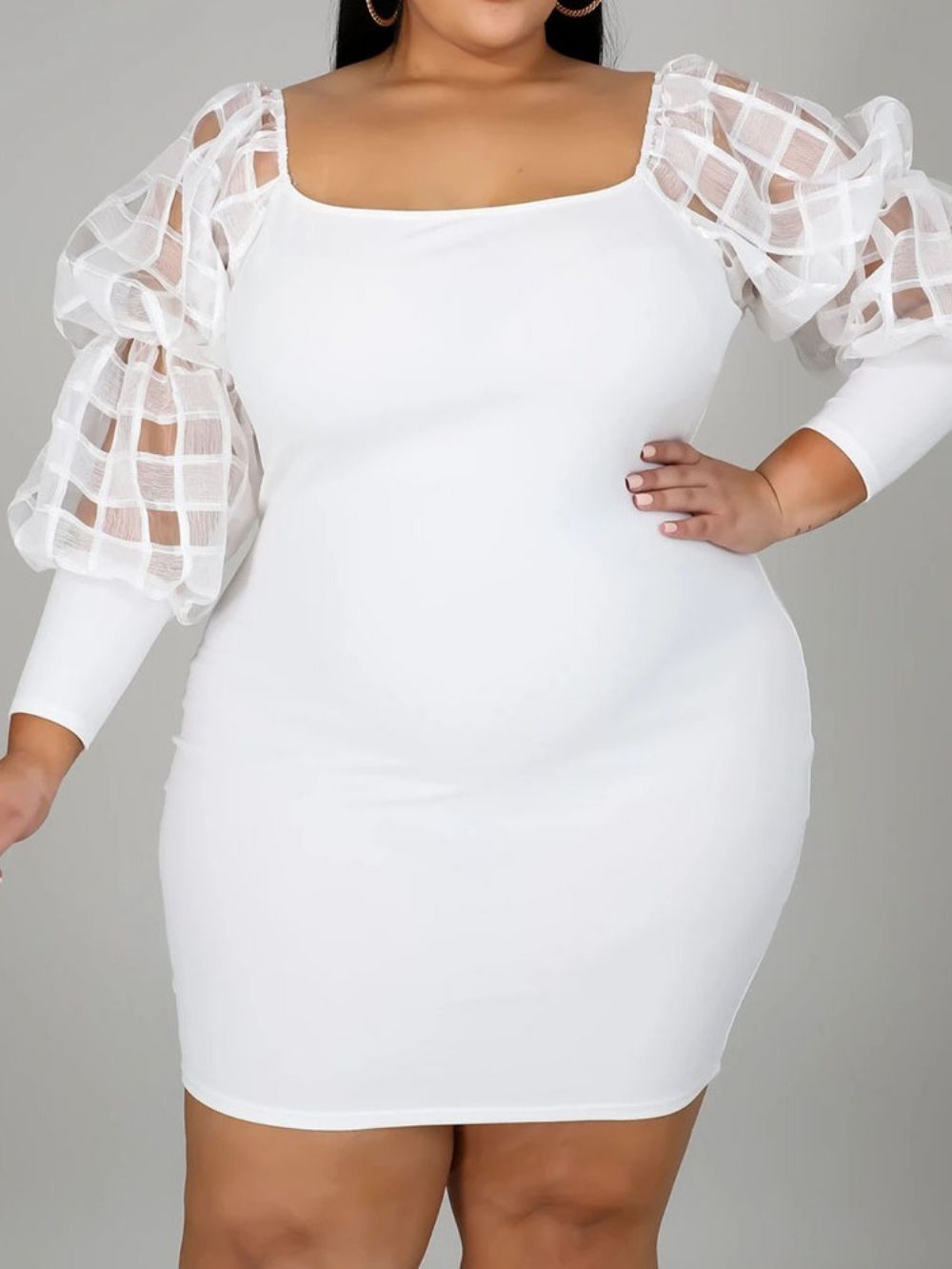 Vestido Bodycon Transparente Acima Do Joelho Manga Longa Simples