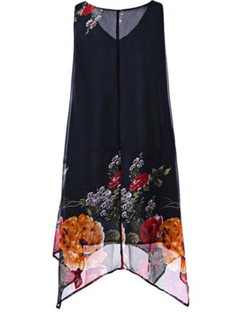 Vestido Casual Assimétrico Floral Marinho Com Decote Em V Plusee