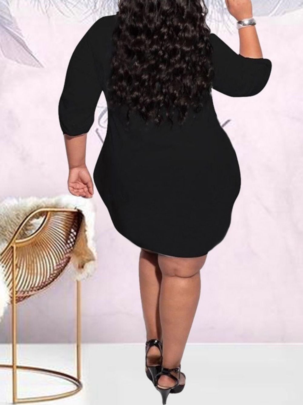 Vestido Casual Liso Manga Longa Acima Do Joelho Decote Redondo E Manga Longa Plus Size