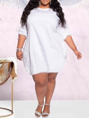 Vestido Casual Liso Manga Longa Acima Do Joelho Decote Redondo E Manga Longa Plus Size