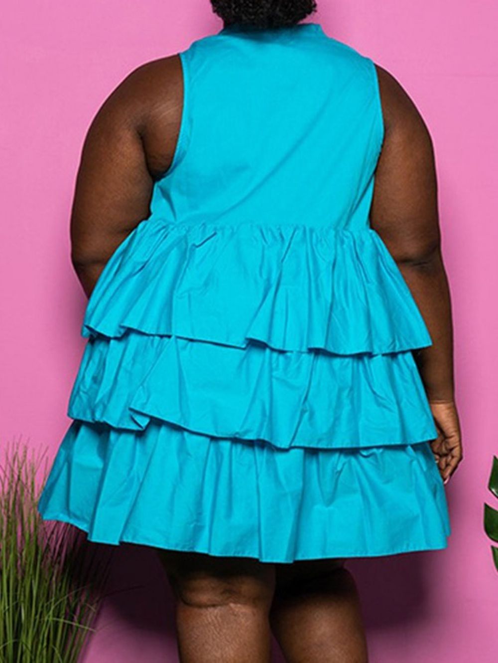 Vestido Casual Plus Size Sem Manga Botão Acima Do Joelho