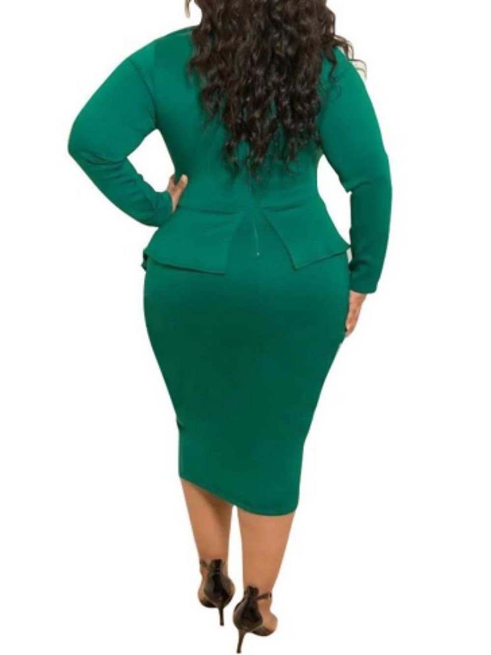 Vestido De Cintura Alta Com Gola Média De Bezerro Plus Size Manga Longa Bodycon