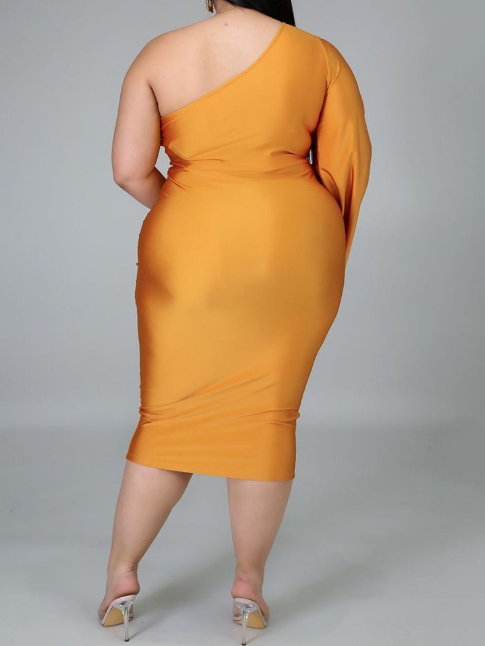 Vestido De Cintura Alta Sexy Plus Size Meia Panturrilha Manga Longa Oca