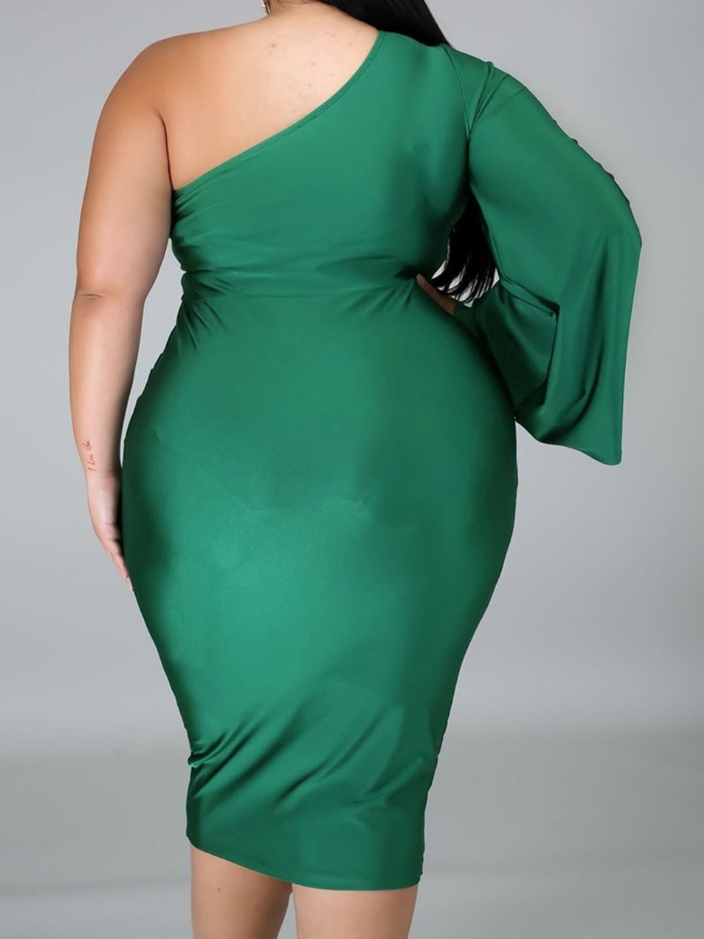 Vestido De Cintura Alta Sexy Plus Size Meia Panturrilha Manga Longa Oca