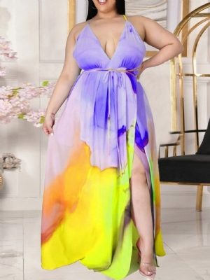 Vestido Comprido Sem Mangas Com Decote Em V Expansão Moda Maxi Vestido Plus Size