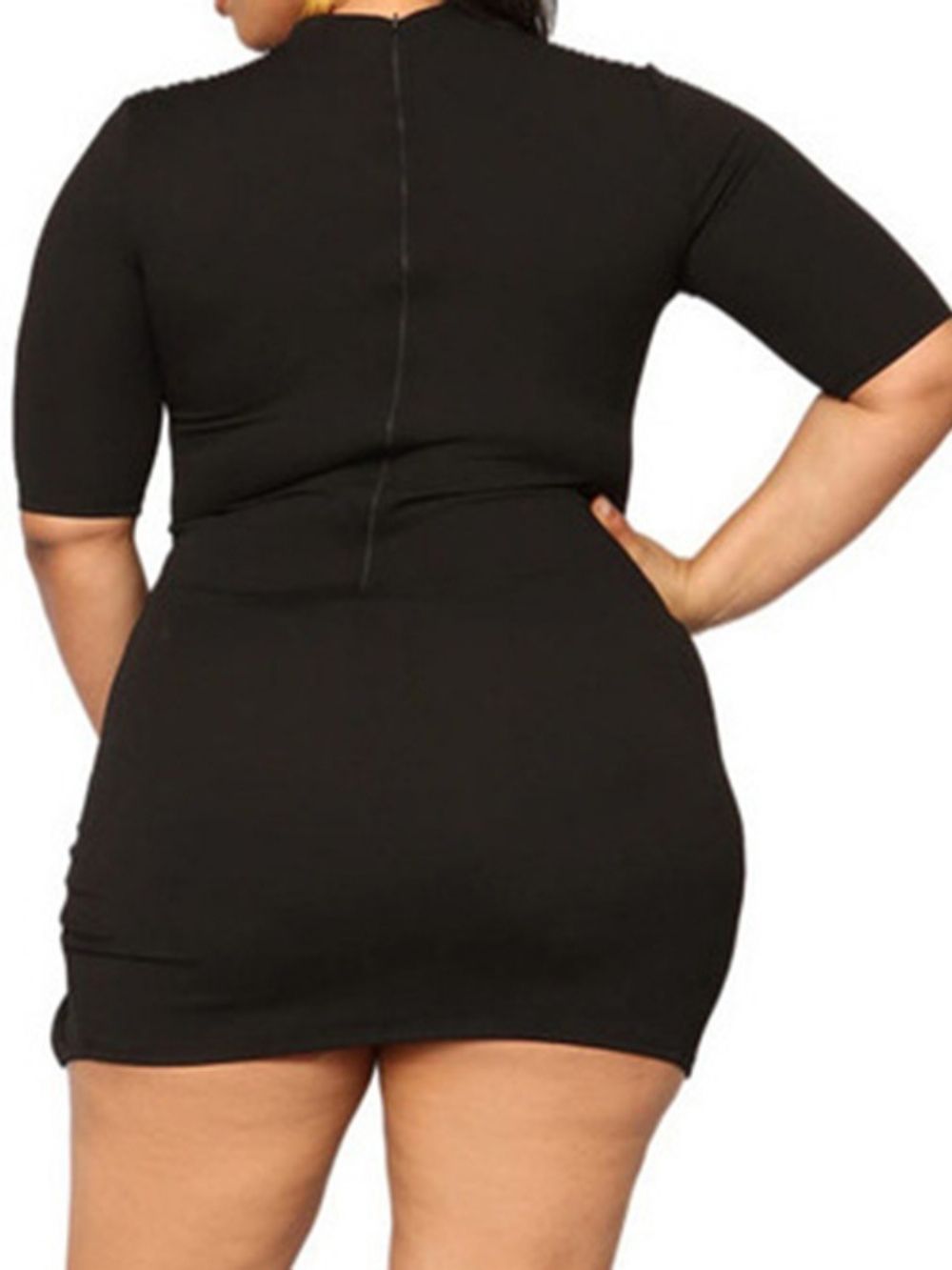 Vestido Coreano Liso Plus Size Dividido Acima Do Joelho