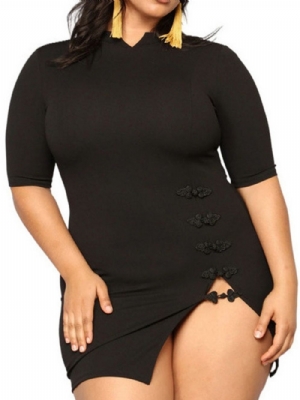 Vestido Coreano Liso Plus Size Dividido Acima Do Joelho