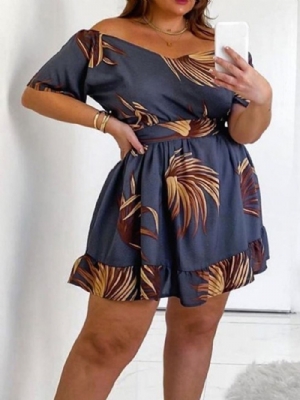 Vestido Feminino Com Estampa De Meia Manga Acima Do Joelho Cintura Alta