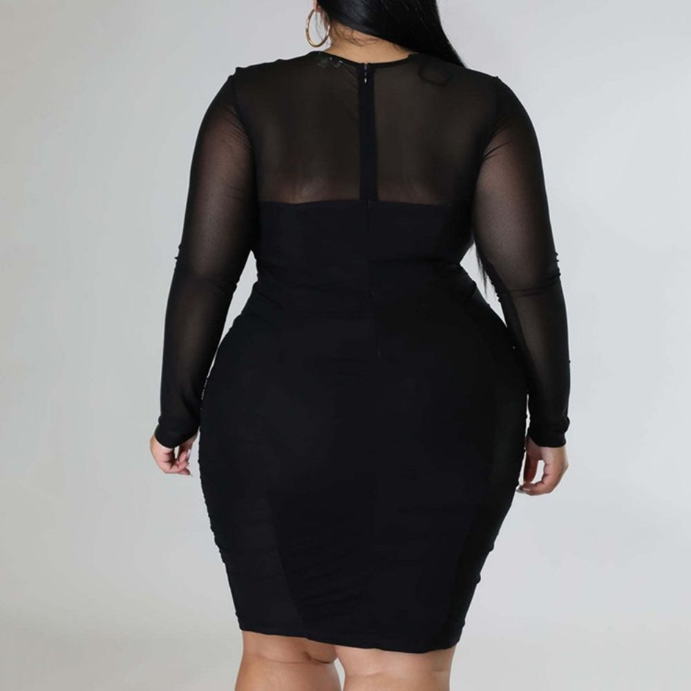 Vestido Feminino De Escritório Liso Manga Longa Plus Size Na Altura Do Joelho