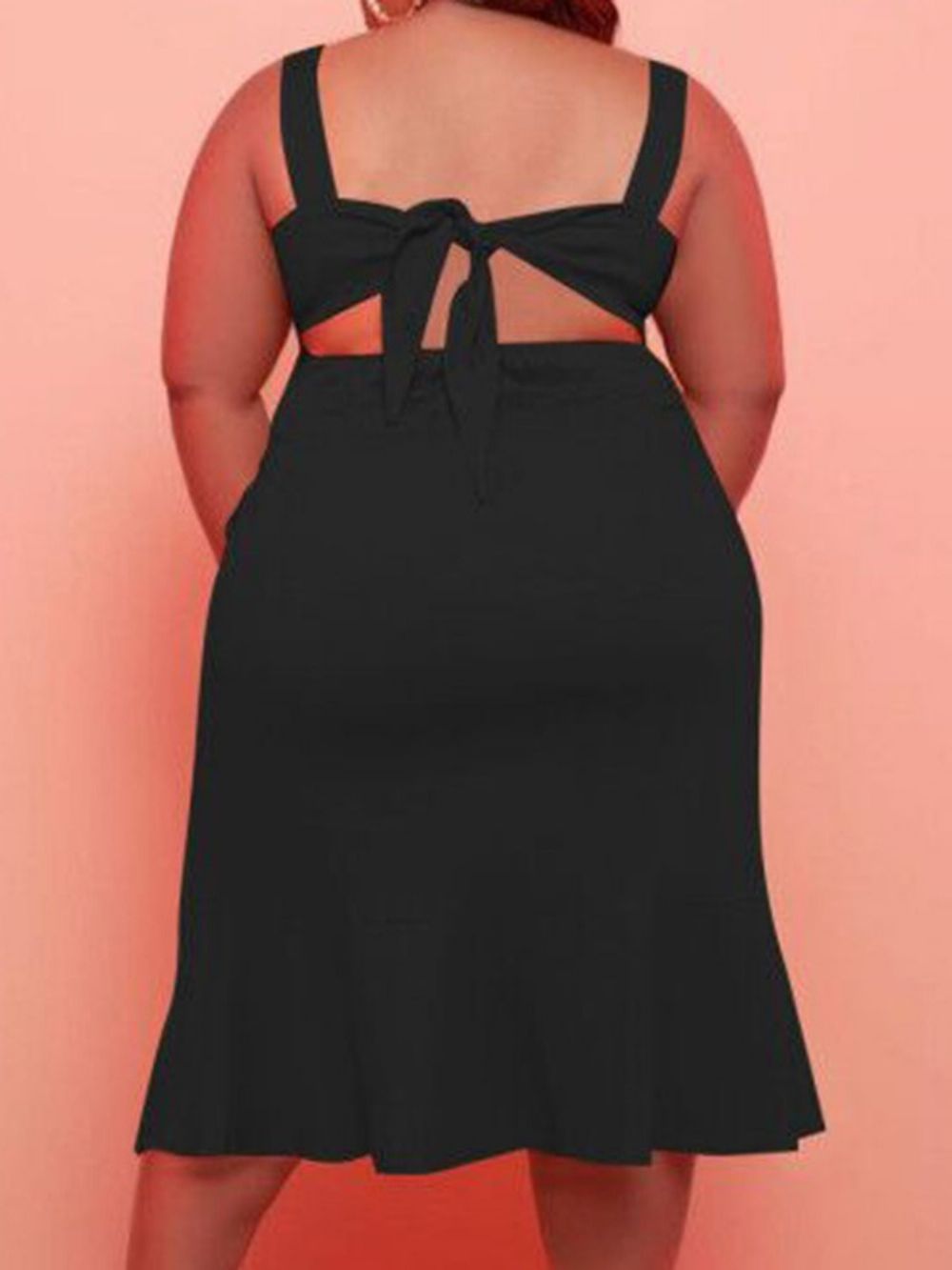 Vestido De Gola Quadrada Sem Manga Com Botão E Liso Plus Size