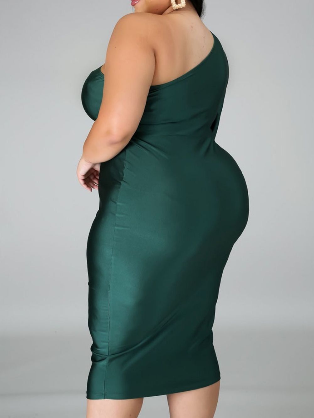 Vestido Liso Assimétrico Com Gola Oblíqua Tamanho Médio Da Panturrilha Plus Size