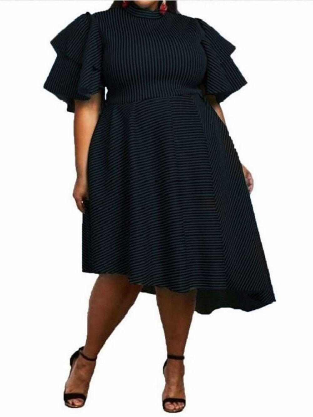 Vestido De Manga Com Babados Assimétrico Plus Size Com Babados