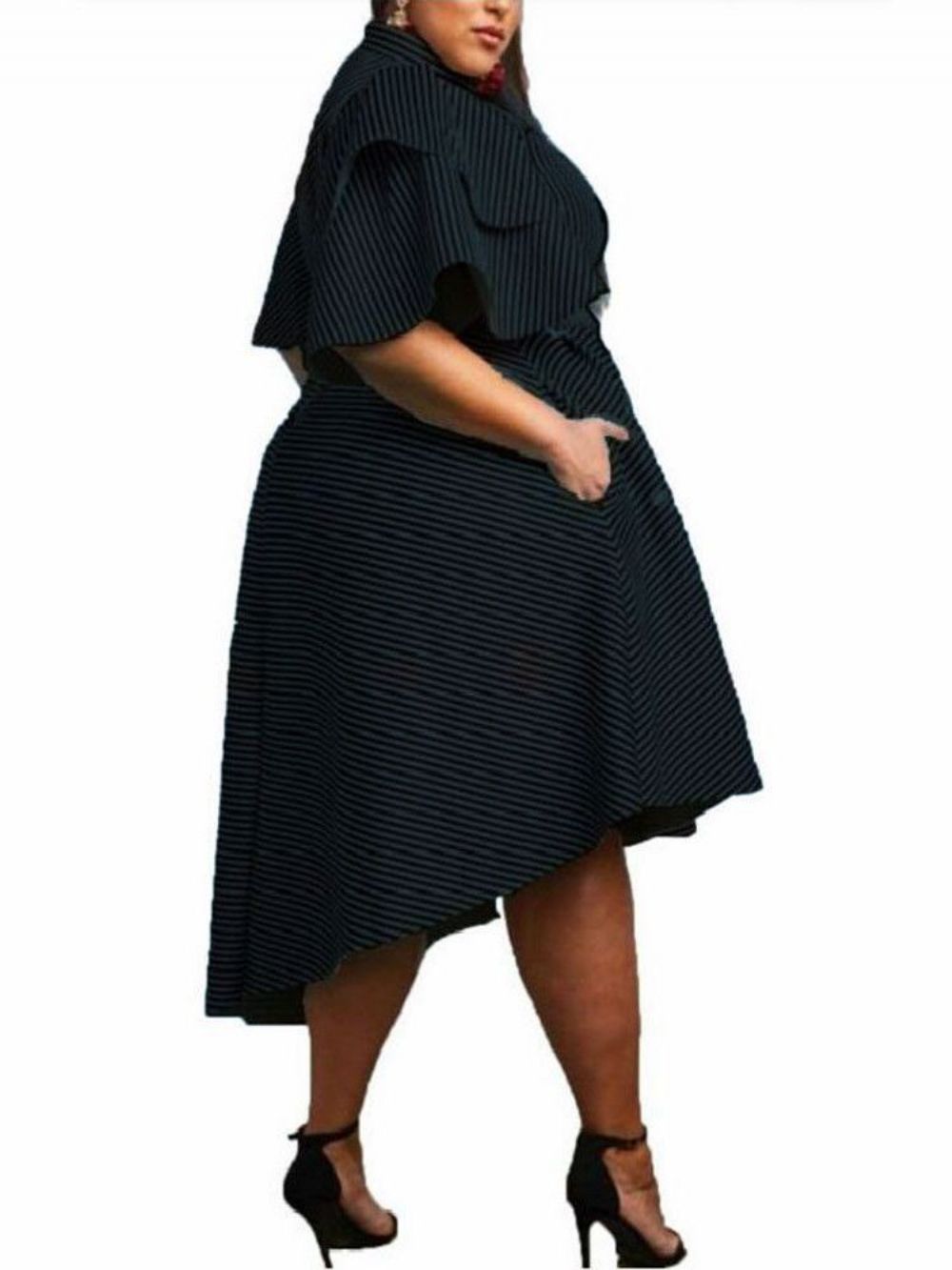 Vestido De Manga Com Babados Assimétrico Plus Size Com Babados