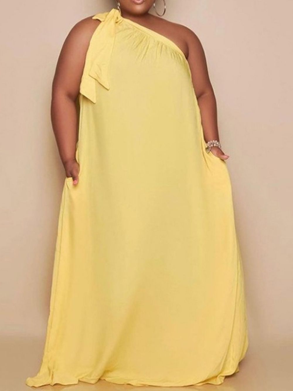 Vestido Maxi Bolso Sem Mangas Até O Chão Plus Size