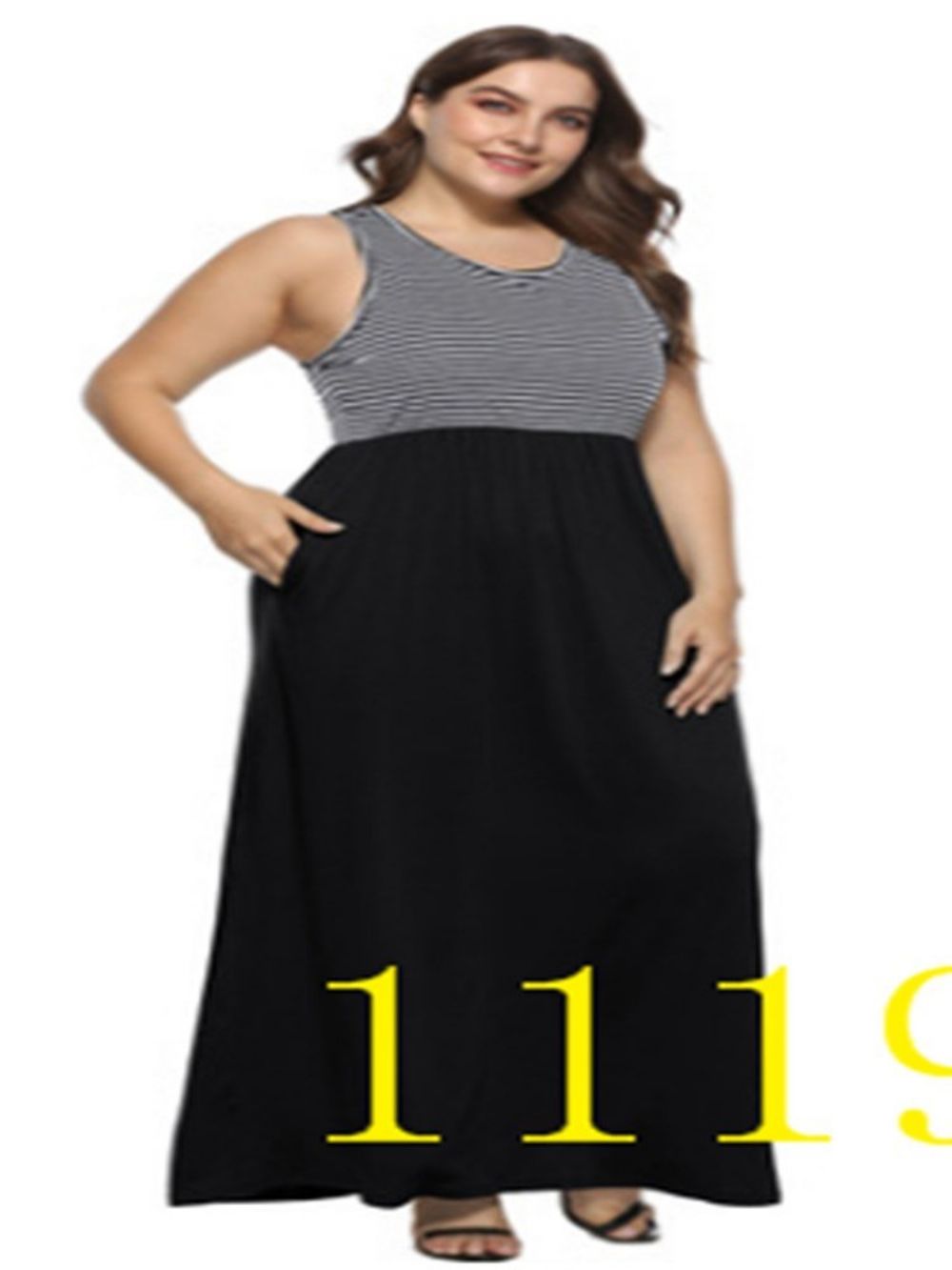 Vestido Plus Size Sem Mangas Com Gola Redonda E Comprimento Do Tornozelo