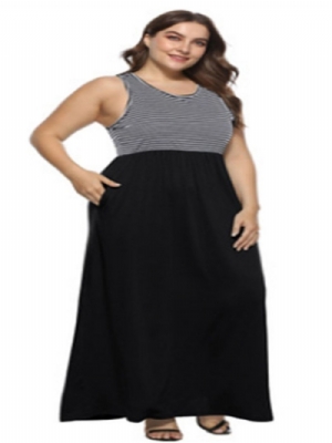 Vestido Plus Size Sem Mangas Com Gola Redonda E Comprimento Do Tornozelo