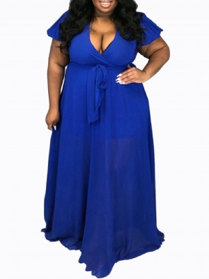 Vestido Pulôver Com Amarração Manga Curta Decote Em V Expansão Plus Size