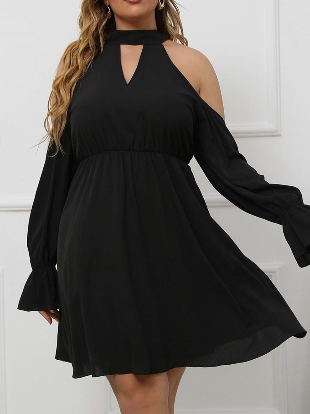 Vestido Pulôver Com Gola Até O Joelho Manga Longa Ocidental Plus Size