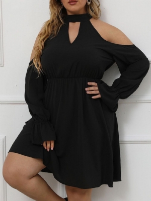 Vestido Pulôver Com Gola Até O Joelho Manga Longa Ocidental Plus Size