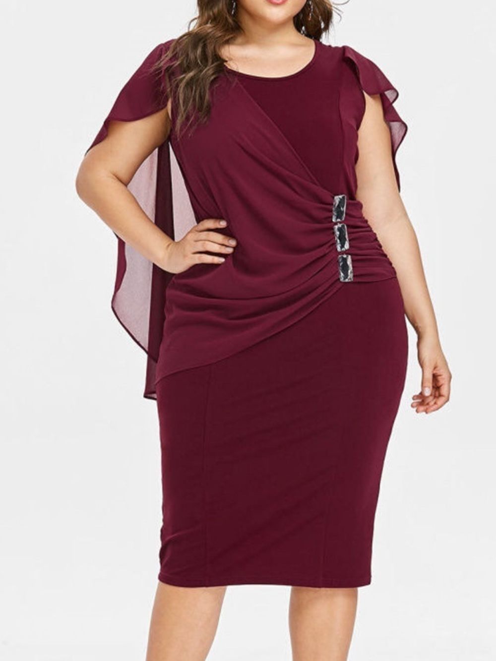 Vestido Pulôver Liso Manga Curta Meia Panturrilha Gola Redonda Simples Plus Size