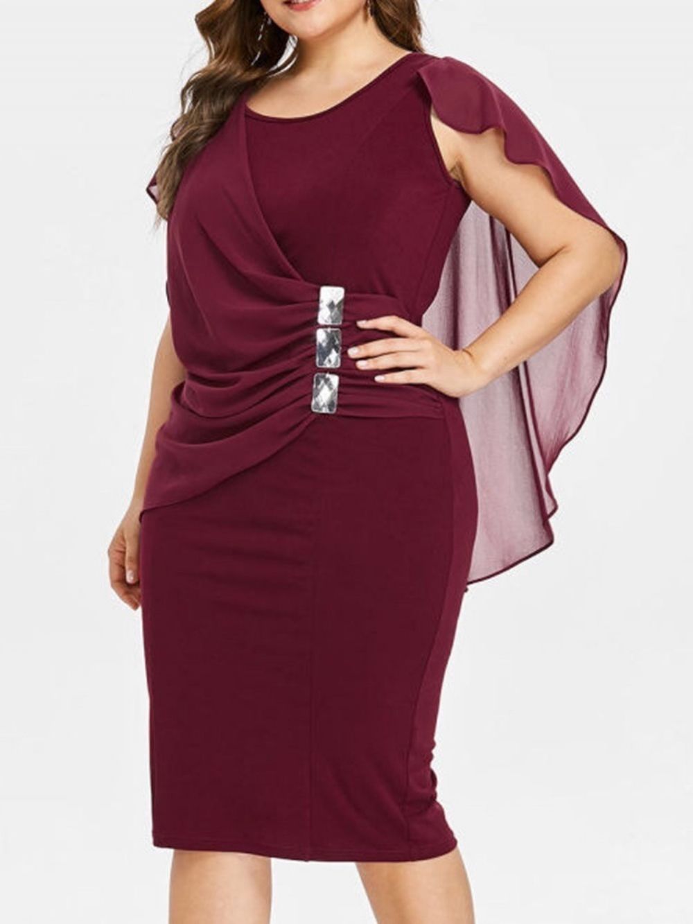 Vestido Pulôver Liso Manga Curta Meia Panturrilha Gola Redonda Simples Plus Size