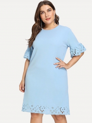 Vestido Pulôver Plus Size Oco Meia Manga E Gola Redonda