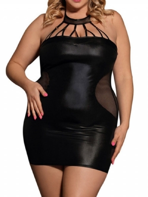 Vestido De Retalhos Gola Redonda Sem Mangas Sexy Bodycon Plus Size