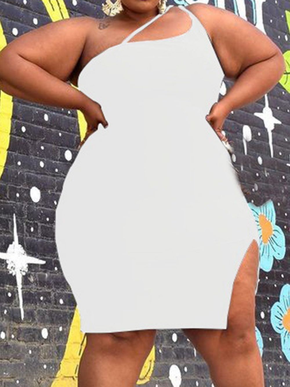 Vestido Sem Mangas Com Fenda Acima Do Joelho Bodycon Plus Size