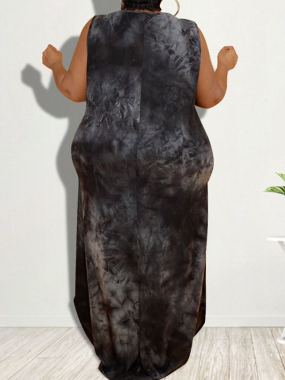 Vestido De Verão Plus Size Gola Redonda Até O Chão Sem Mangas Bodycon