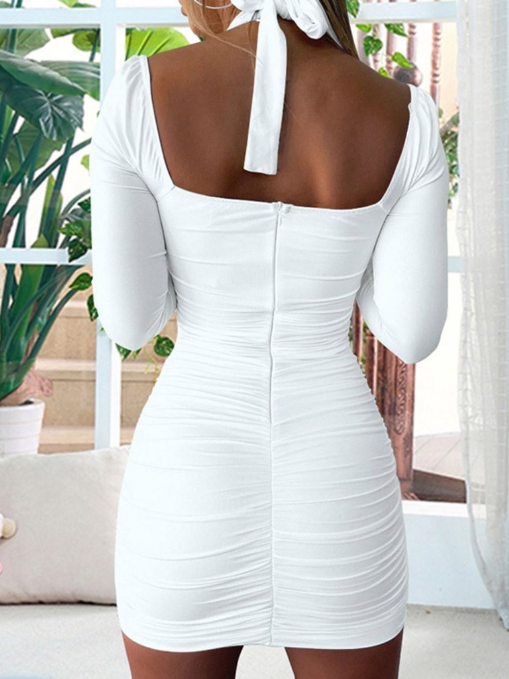 Bodycon Oco Acima Do Joelho Pulôver Manga Longa Vestido Cintura Alta