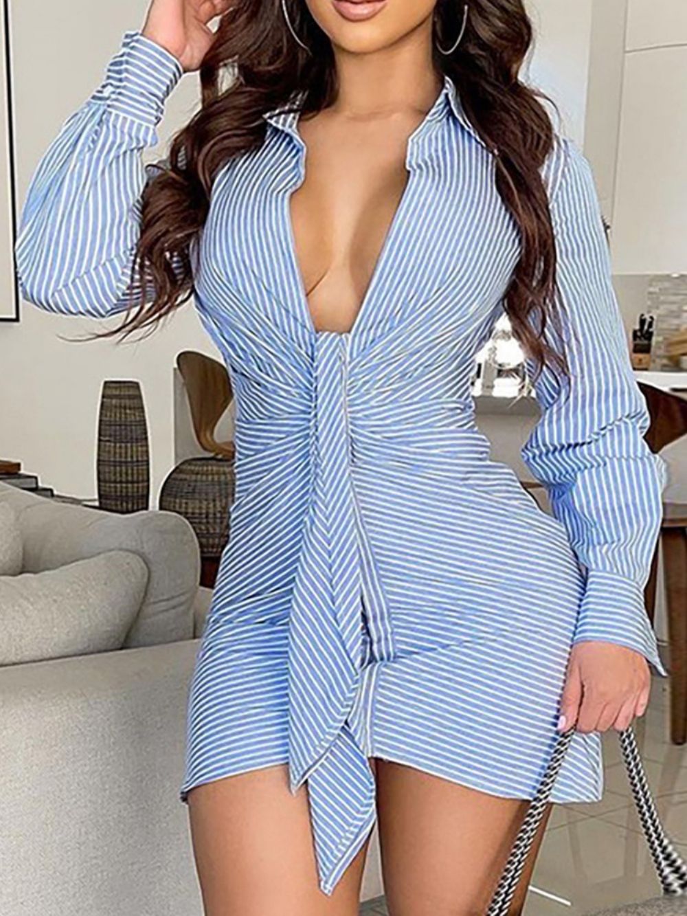 Vestido Bodycon Assimétrico Sexy Acima Do Joelho Manga Longa Assimétrica